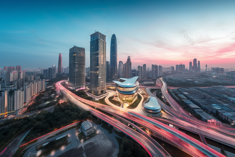 摩天大楼城市都市现代夜景高楼大厦建筑车流光轨摄影,高清,摄影图,摄影图片,图片大全,摄影图免费下载